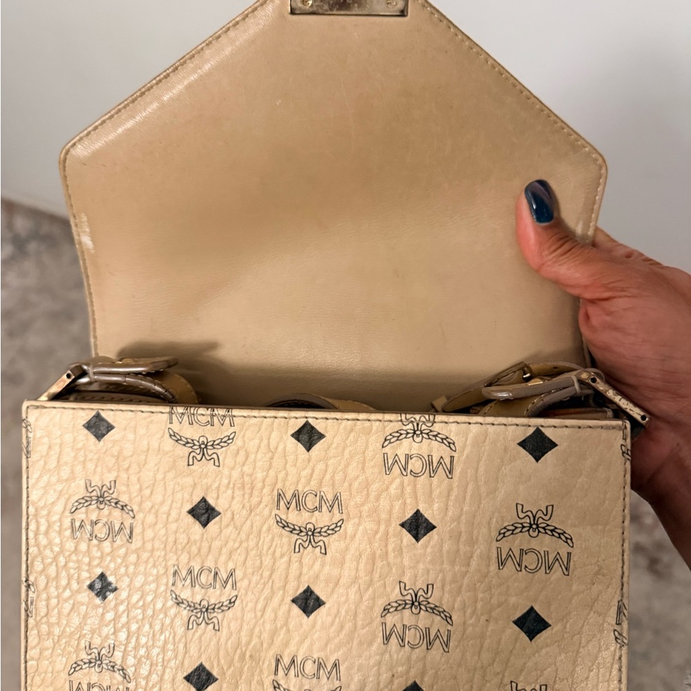 MCM Beige Visetos Patterned Leather Crossbody Bag - Picture 7 of 12